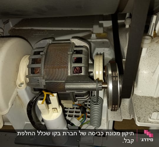 מנוע חשמלי עם רצועה וקבלים במכשיר חשמלי